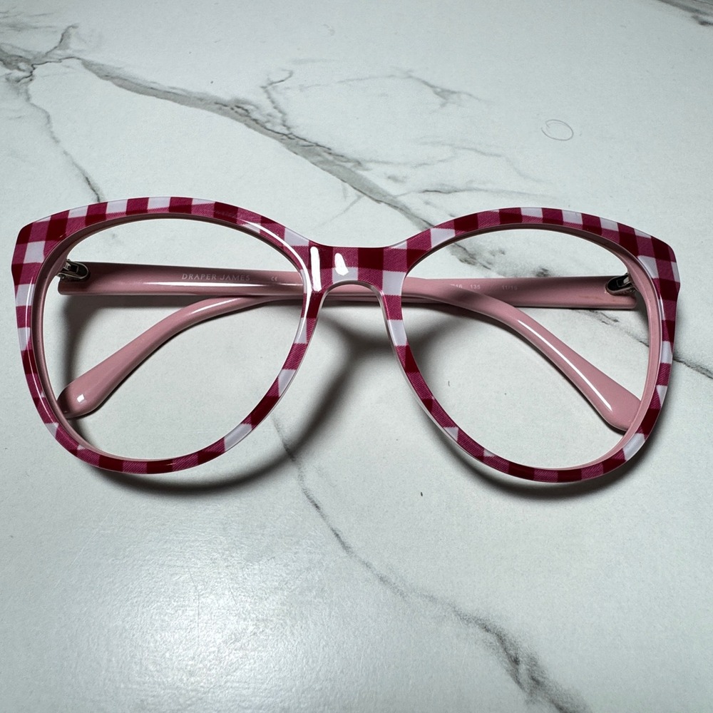 Draper James Merlot Gingham Eyeglasses Frames 56-16-135 Pink Red Cat Eye 604